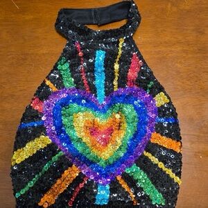 SHOP EASY TIGER Rainbow Heart Sequin Crop Top M